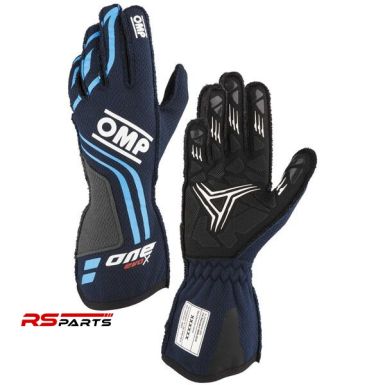OMP One Evo-X võidusõidukindad FIA 8856-2018 - Tumesinine/tsüaan