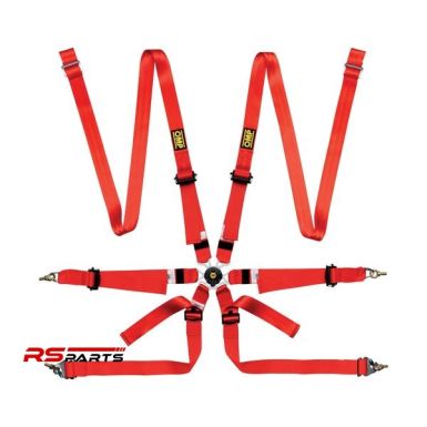 OMP One 2-tolline 6-punktiline Pull-Up FIA 8853-2016 turvarihmad - Punane
